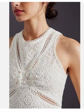 Anthropologie Embroidered Lace Cutout Maxi Dress Ivory Size 0